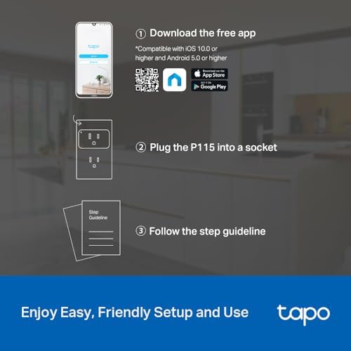 TP-Link 𝗧𝗮𝗽𝗼 Smart Plug Wi-Fi Mini, Energy Monitoring, Compatible with Alexa & Google Home & Samsung SmartThings, Timer, 15A/1800W Max, ETL Certified, 2.4G Wi-Fi Only, Tapo P115(2-Pack)