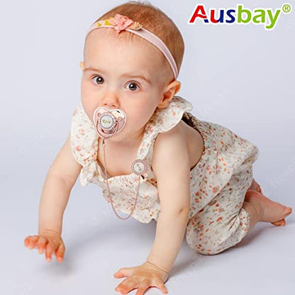 Personalized Pacifier Set with Name, BPA Free, Bling Gold Silver Pink Rose Gold Luxurious Ideal Gift for Newborns (Rose Gold)