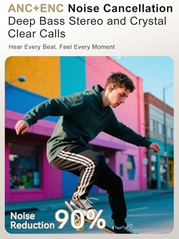 Wireless Earbuds, ENC Noise Cancelling Sport Ear Buds with Multifunctional Touch Screen, Bluetooth 5.4 Headphones, Bass Stereo Sound, 5 EQ Over The Ear Earbuds for Sports/Workout/Gym-Black