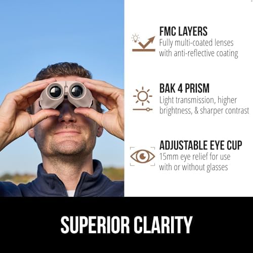 GORILLA GRIP 10x25 Compact Binoculars for Adults with Strap, Superior High Powered Clear 10X Magnification, Lightweight, Bird Watching, Hunting, Stargazing, Adjustable Eye Cups, Khaki