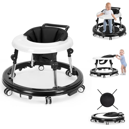 Baby Walker Foldable with 9 Adjustable Heights, Baby Walker with Wheels Portable, Infant Toddler Walker for Baby Boy Girls 6-18 Months