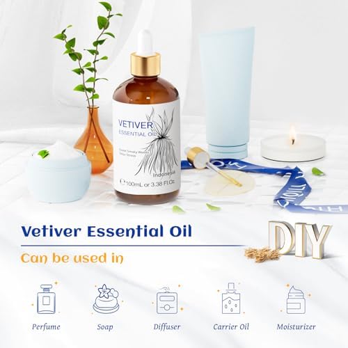 HIQILI 100ML Vetiver Essential Oil, 100% Pure Natural for Diffuser Calm and Relation- 3.38 Fl Oz
