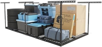 FLEXIMOUNTS 4x8 Overhead Garage Storage Rack, Adjustable Garage Storage Organization Systerm, Heavy Duty Metal Garage Ceiling Storage Racks, 600lbs Weight Capacity, Black