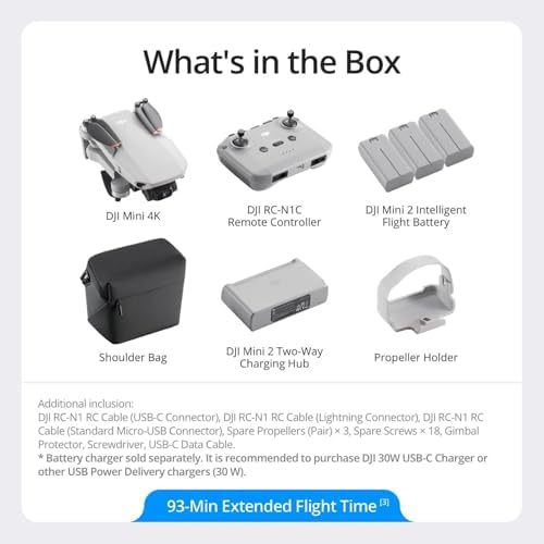 DJI Mini 4K Fly More Combo, Drone with 4K UHD Camera for Adults, Under 249 g, 3-Axis Gimbal Stabilization, 10km Video Transmission, Auto Return, 3 Batteries for 93-Min Max Flight Time, QuickShots