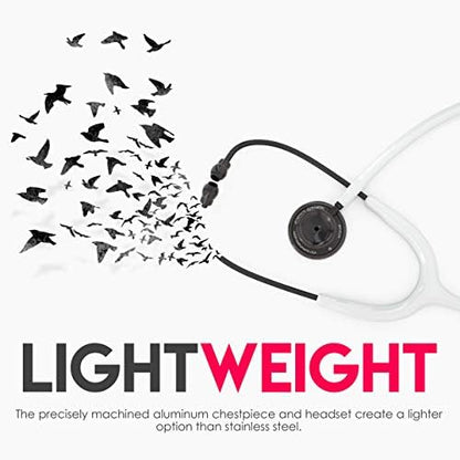 MDF Instruments, Acoustica Lightweight Stethoscope for Doctors, Nurses, Students, Home Health Use, Adult, Dual Head, White Tube, Black Chestpiece-Headset, MDF747XPBO29