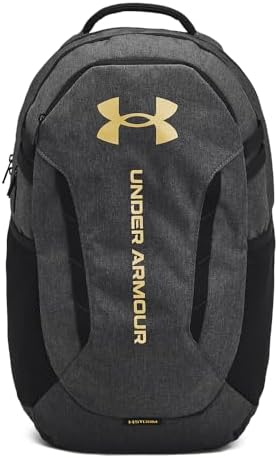 Under Armour Unisex-Adult Hustle 6.0 Backpack, (005) Black Full Heather/Black/Metallic Gold, One Size Fits Most