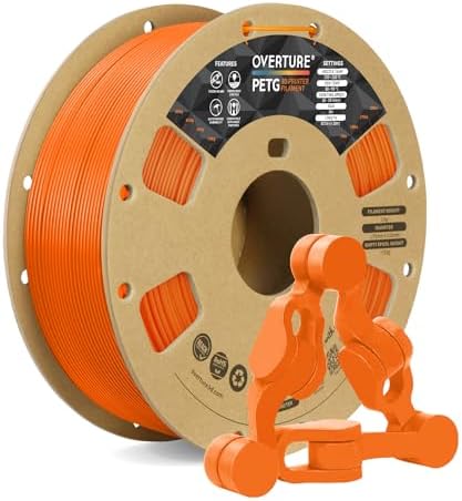 OVERTURE PETG 3D Printer Filament 1.75mm, Neatly Wound Durable PETG 1kg Spool (2.2lbs), Strong Toughness Filament, Dimensional Accuracy +/- 0.02mm, Fit Most FDM Printers (Orange)