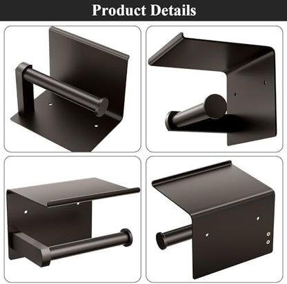 Tindbea Toilet Paper Holder with Phone Shelf, Adhesive or Screw Wall Mount Toilet Tissue Roll Holder, Rustproof & Multifunctional Stainless Steel Bathroom Storage Dispenser (Bronze)