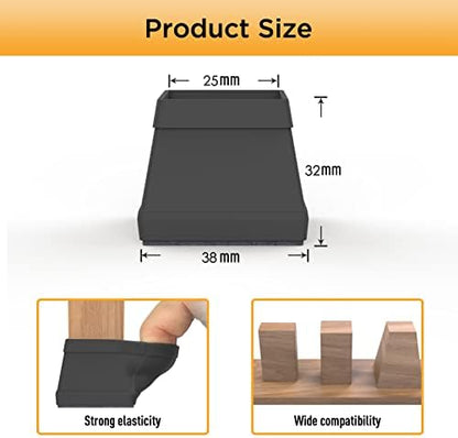 16 PCS Square Chair Leg Floor Protector, Silicone Chair Leg Cover, Furniture Leg Protectors with Felt, Mobile Table Leg pad, Protect The Floor from Scratches.1 1/2 in Black.
