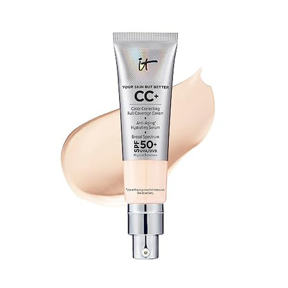 IT Cosmetics CC+ Cream - Full-Coverage Foundation With SPF 50, Color Corrector & Anti-Aging Serum, Formulated With Niacinamide & Hyaluronic Acid, Natural Finish, For All Skin Types, 1.08 fl oz