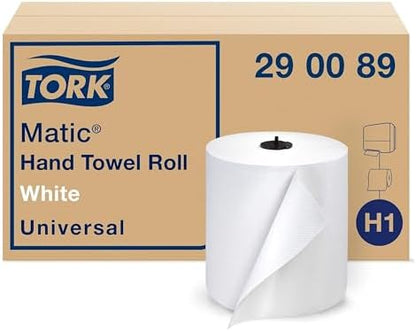 Tork Matic Paper Hand Towel Roll White H1, Universal, 100% Recycled Fiber, 6 Rolls x 700 ft, 290089