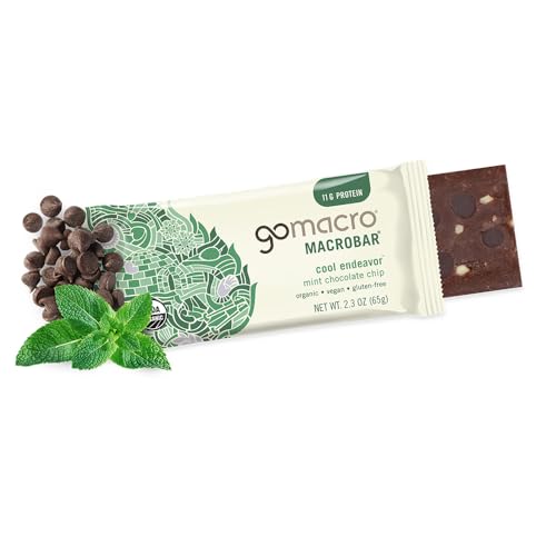 GoMacro MacroBar Organic Vegan Protein Bars - Mint Chocolate Chip, 2.3 Ounce Bars, (Pack of 12)