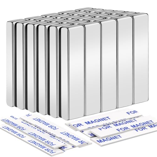 MIKEDE 30 Pcs Strong Neodymium Bar Magnets with Epoxy Coating,Waterproof Magnets with Adhesive Backing for Tool Room, Kitchen, Crafts, Whiteboard, Cabinet Doors - 1.57 x 0.39 x 0.20 in