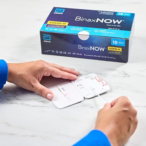 BinaxNOW COVID-19 Antigen Self Test, 1 Pack, 10 Tests Total, COVID Test With 15-Minute Results Without Sending to a Lab, Easy to Use at Home