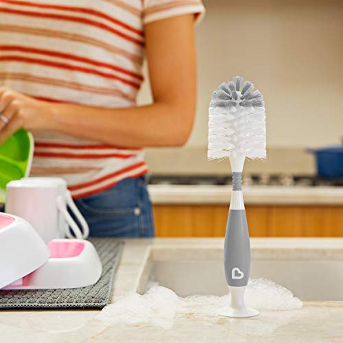 Munchkin Fold Baby Bottle Drying Rack and Bristle Bottle Brush Cleaning Essentials Set, White/Grey