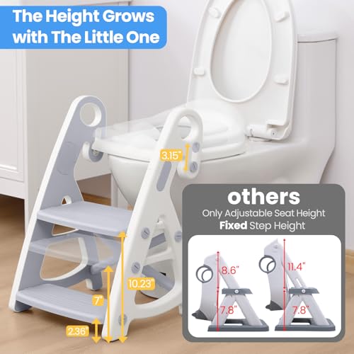 Primlect Potty Training Seat, 2-in-1 Toddler Toilet Seat with Step Stool, Ultra-Stable Potty Chair Attachment, Adjustable Seat and Step Ladder, Non-Slip Design, Splash Guard for Boys and Girls(Grey)