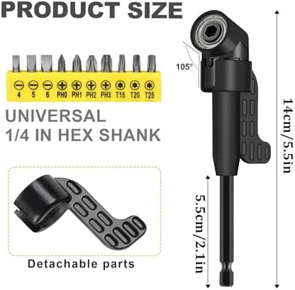 17Pcs Flexible Drill Bit Extension, Include 3Pcs Rotatable Socket Adapter 2Pcs Hex Shank 105° Right Angle Drill Attachment 10 Short Screwdriver Bits 90° Angled Bits and Bendable Extension