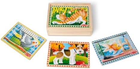 Melissa & Doug Pets 4-in-1 Wooden Jigsaw Puzzles in a Storage Box (48 pcs) - FSC Certified