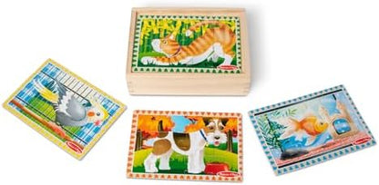 Melissa & Doug Pets 4-in-1 Wooden Jigsaw Puzzles in a Storage Box (48 pcs) - FSC Certified