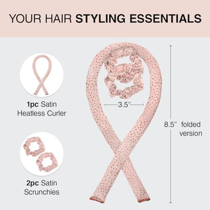 Kitsch Satin Heatless Curling Set – Heatless Hair Curler for Women, Hair Curler to Sleep In - with 2 Satin Scrunchies for Overnight Curls – No Heat Damage Styling with Heatless Curler - Micro Dot