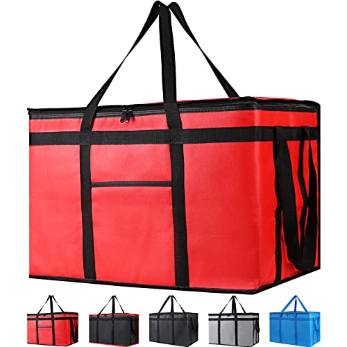 Bodaon 10-Pack Insulated Food Delivery Bag for Uber Eats, XXX-Large Grocey Shopping Bag for Catering, Cooler/Thermal Bags for Pizza, Red