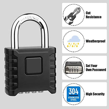 Heavy Duty Combination Padlock, Large Outdoor Padlock [One-Touch Unlocking] High Security Weatherproof, Design of Hidden Password Suitable for Locker, Home, School, Garage, Gate, Garden