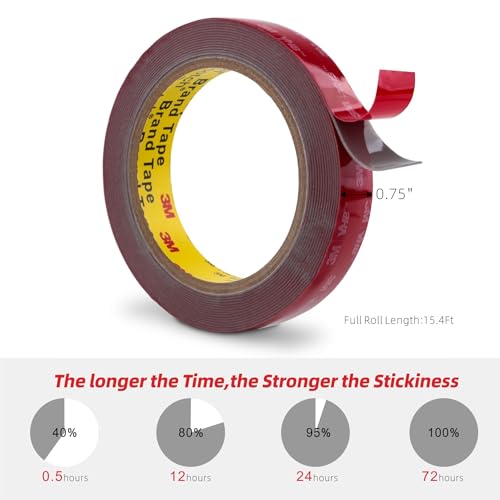 Double Sided Tape 0.75" x 15.4Ft 2 Pack, Made of 3M Heavy Duty Mounting Tape, 5608 VHB Foam Tape Waterproof for Indoor Outdoor Home Office Car Decor