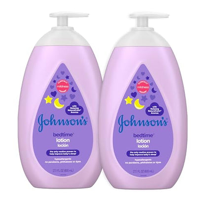 Johnson's Moisturizing Bedtime Baby Lotion with Coconut Oil & NaturalCalm Aromas to Help Relax Baby, Mild, Hypoallergenic & Paraben-, Phthalate- & Dye-Free, Twin Pack, 27.1 fl. oz, 2 Pack