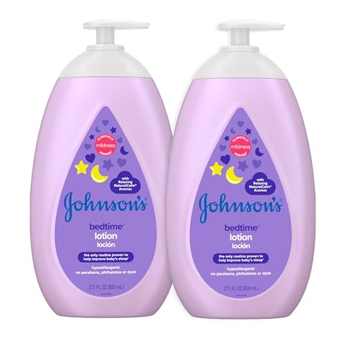 Johnson's Moisturizing Bedtime Baby Lotion with Coconut Oil & NaturalCalm Aromas to Help Relax Baby, Mild, Hypoallergenic & Paraben-, Phthalate- & Dye-Free, Twin Pack, 27.1 fl. oz, 2 Pack
