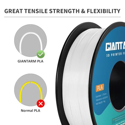 GIANTARM 3D Printer Filament, White Pla Filament, 1Kg(2.2lbs) Spool, 1.75mm Dimension Accuracy +/- 0.03mm, 3D Printing Filament