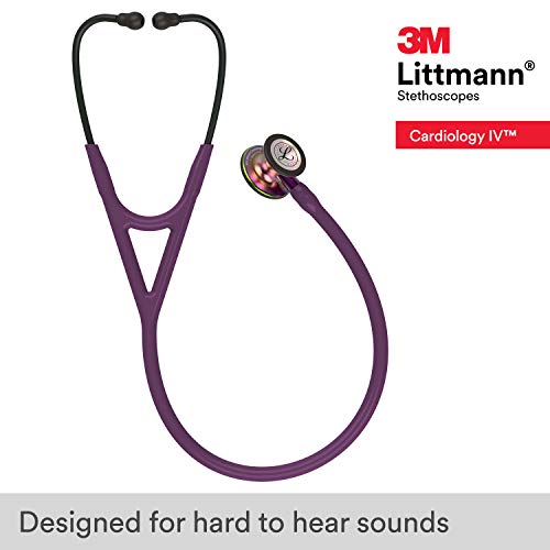 3M Littmann Cardiology IV Diagnostic Stethoscope, 6205, More Than 2X as Loud, Weighs Less, Stainless Steel Rainbow-Finish Chestpiece, 27" Plum Tube, Violet Stem, and Black Headset