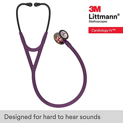 3M Littmann Cardiology IV Diagnostic Stethoscope, 6205, More Than 2X as Loud, Weighs Less, Stainless Steel Rainbow-Finish Chestpiece, 27" Plum Tube, Violet Stem, and Black Headset
