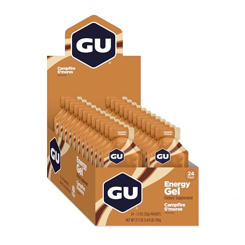 GU Energy Original Sports Nutrition Energy Gel, Vegan and Dairy-Free On-the-Go Energy for Any Workout, Campfire S'Mores, 24-Count