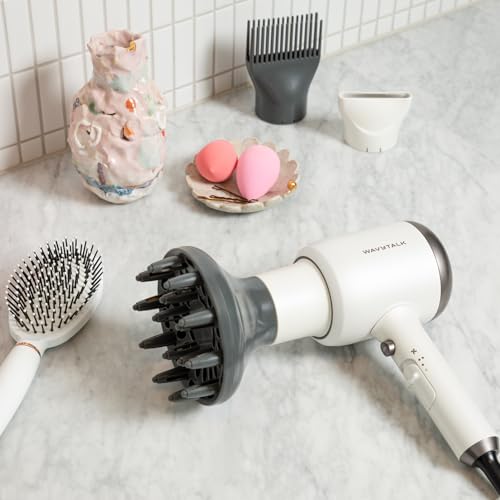Wavytalk Blow Dryer, Blown Away Ionic Hair Dryer for Curly Hair with Diffuser, 1875W Fast Drying Blow Dryer with Ceramic Technology, 3 Attachments for All Hair Types, Light and Quiet, Grey