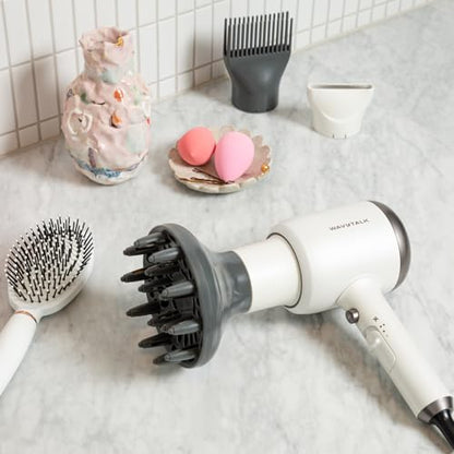 Wavytalk Blow Dryer, Blown Away Ionic Hair Dryer for Curly Hair with Diffuser, 1875W Fast Drying Blow Dryer with Ceramic Technology, 3 Attachments for All Hair Types, Light and Quiet, Grey