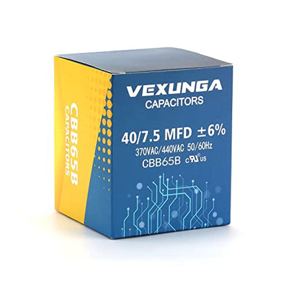 40/7.5 uF 40+7.5 MFD 370V or 440V Dual Run Start Round A/C Capacitor CBB65 CBB65B Air Conditioner Capacitors for AC Unit Fan Motor Start or Heat Pump or Condenser Straight Cool