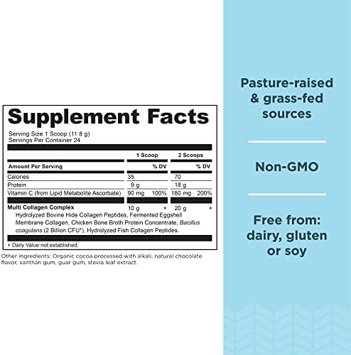 Ancient Nutrition Collagen Peptides Powder, Multi Collagen Protein, Women & Men, Vitamin C, Probiotics, Hydrolyzed Collagen, Supports Skin, Joints, Gut Health, Chocolate, 24 Servings