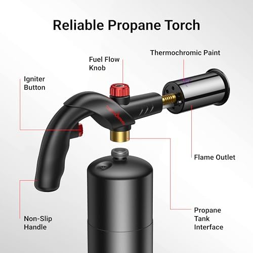 Powerful Propane Torch, Kitchen Cooking Torch, Culinary Torch Lighter, Adjustable Blow Torch for Sous Vide Searing Steak, BBQ, Grill, Campfire Charcoal Starter (Propane Tank Not Included)