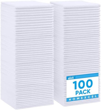 HOMEXCEL White Microfiber Cleaning Cloth, 100 Pack Cleaning Towels for Kitchen, Lint Free, Scratch-Free, Highly Absorbent, and Reusable Cleaning Rags for House, Window and Glass, Cars, 11.5 X11.5 inch