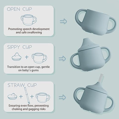 Moonkie Silicone Baby Sippy Cups | 3 Stages Training Cup Straw Cup for Infants Toddlers and Kid | 4 oz 2Pack