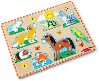 Melissa & Doug Pets Sound Puzzle - Wooden Peg Puzzle With Sound Effects (8 pcs)