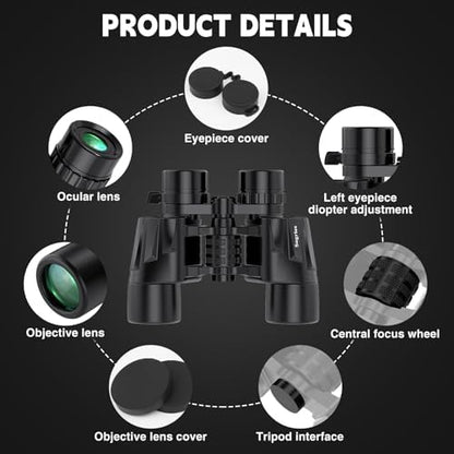 6-16x40 HD Zoom Binoculars for Adults, High Powered, Large View, BAK4 Prism, Waterproof, Clear Low Light Vision for Bird Watching,Hiking, Travel