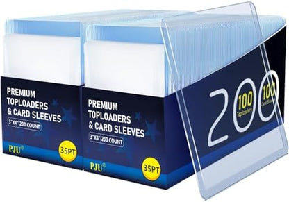 400 Card Sleeves Top Loaders for Cards, Premium Toploaders for Cards, 3"x4" Baseball Card Protectors Hard Plastic, Hard Card Sleeves, Sports Trading Card Holder (200 Toploaders + 200 Penny Sleeves)