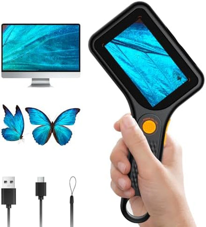 Microscope for Kids Adults - 3 Inch IPS Screen, Ahalfcit Digital Microscope, 500X Handheld Coin Magnifier, 3 Level LED Light, Compatible with Windows, Mac OS (Black)