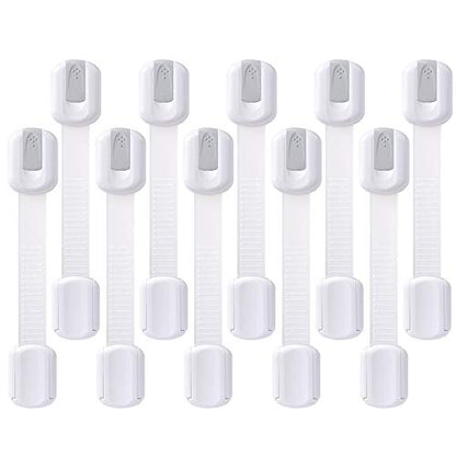 Goodv Child Safety Cabinet Locks - (10 Pack) Baby Proofing Latches to Drawer Door Fridge Oven Toilet Seat Kitchen Cupboard Appliance Trash Can with 3M Adhesive - Adjustable Strap No Drill No Tool