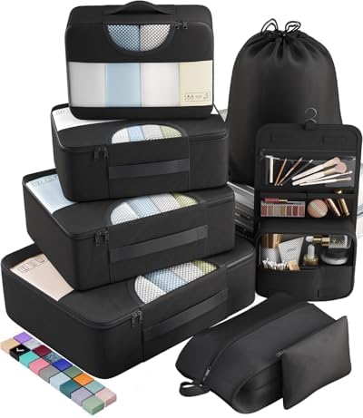 Veken 10 Set/8 Set Packing Cubes for Travel Essentials, Suitcase Organizer Bags in 4 Sizes, Carry-On Luggage Accessories with Large Laundry & Toiletry Bag, Must-Have for Airplane, Road Trip & Camping