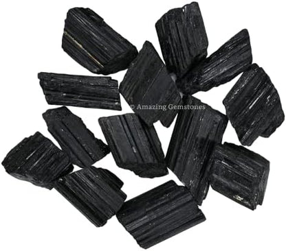 Amazing Gemstone Black Tourmaline Crystals Rough Stone in Bulk, 1lb Regular Pieces Turmalina Negra Piedra Originales, Large Black Tourmaline Crystal Healing Stones for Protection - Crafts Making