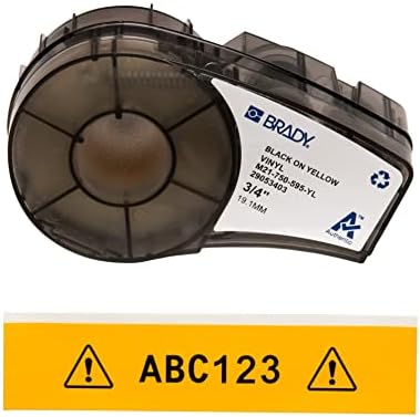 Brady Authentic (M21-750-595-YL) All-Weather Vinyl Label for Indoor/Outdoor ID, Lab and Equipment Labeling, Black on Yellow- For M210, M210-LAB, M211, BMP21-PLUS and BMP21-LAB Printers, .75" W 21' L