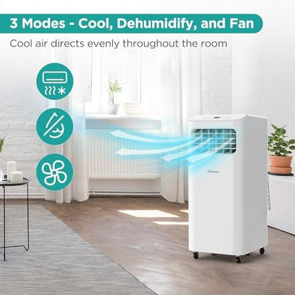 Hisense Portable Air Conditioner 6,000 BTU Cooling Dehumidifier Fan for Smaller Room up to 250 sq ft, Remote Control, White (Renewed)