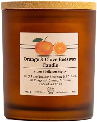 Orange Clove Organic Beeswax Candle | 2 Ingredients | 100% Pure Beeswax Candles, Non Toxic, Natural, Organic Candles, Beeswax Candles Scented, Non Toxic Candles, 80 Hour, 10oz